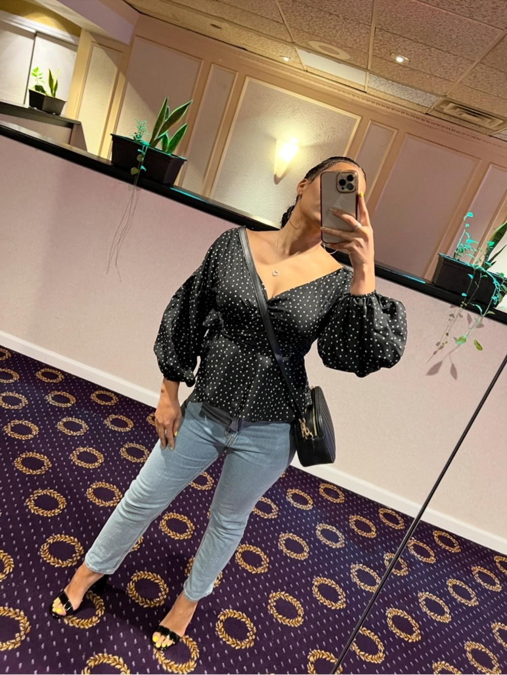Boohoo Black Polka Dot Peplum Wrap Top